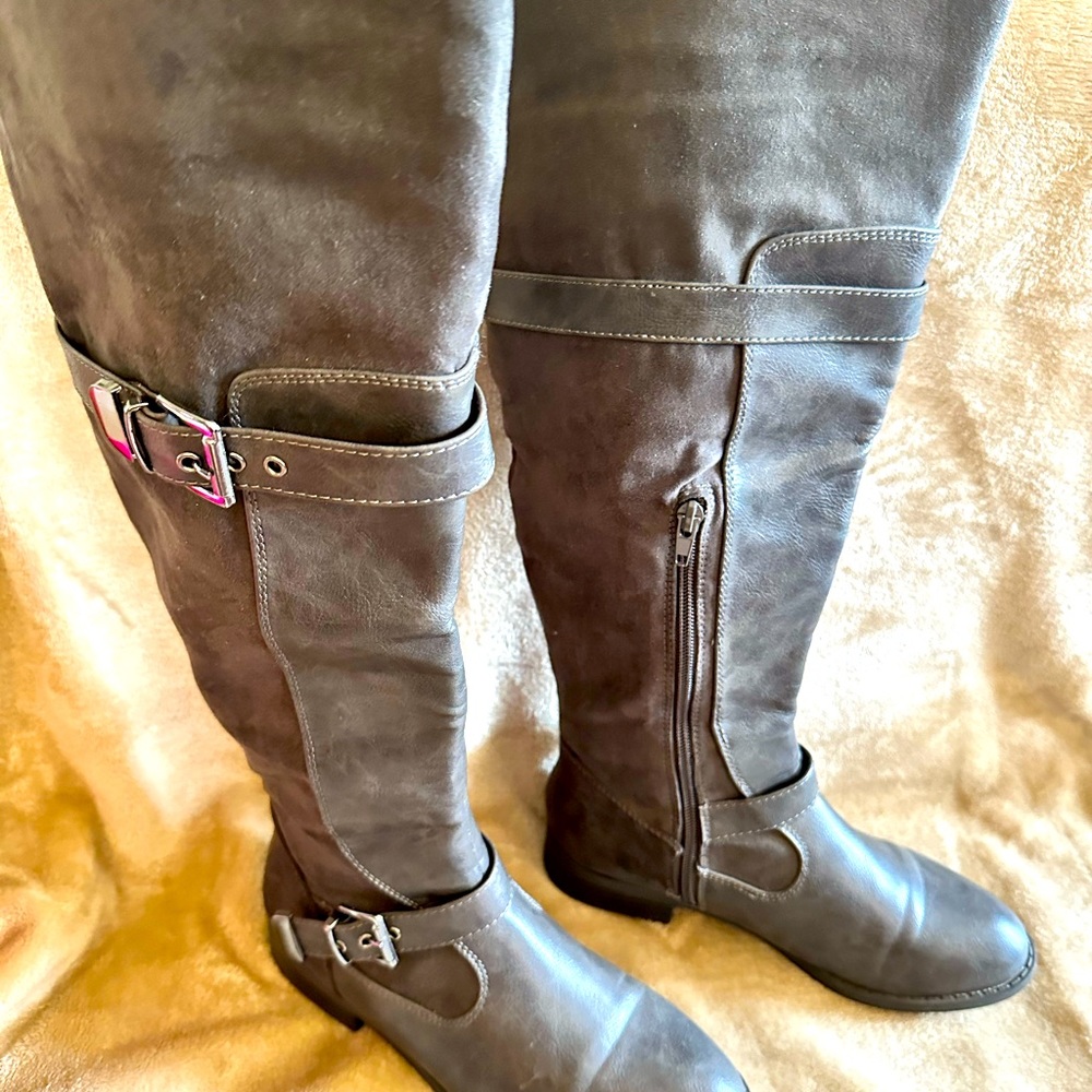 Thigh High Dark Grey Pleather Boots